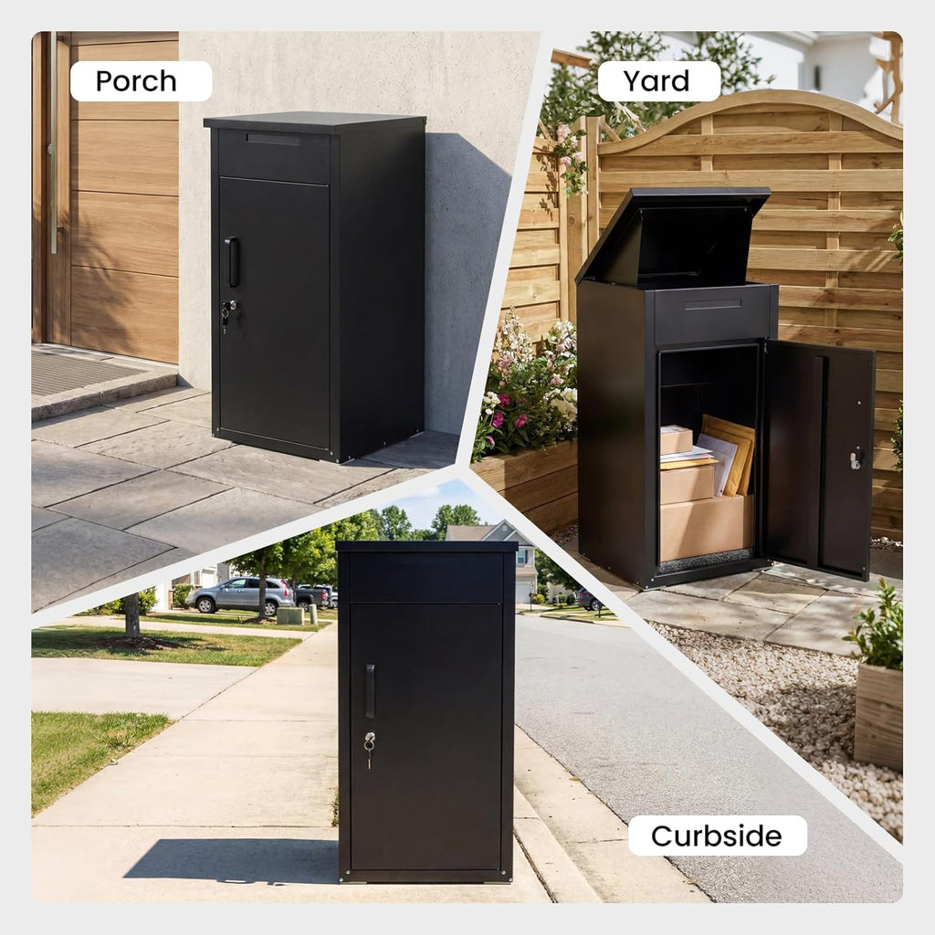 Package Delivery Boexes 18" x 17.5" x 34" Galvanized Steel Parcel Drop Boxes with Lock, Anti-Theft Design