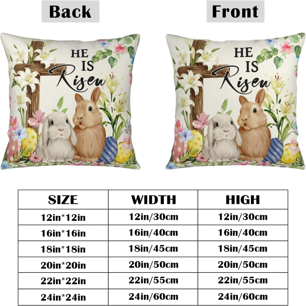 Easter Bunny Pillow Covers 18x18 Inch Rabbit Pattern Decorative Throw Pillow Covers Spring Holiday - Set of 2
