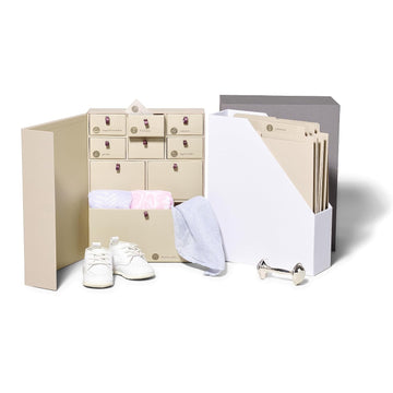 I Baby Deluxe Box | Acid-Free Newborn Keepsake & Memory Organizer with 52 Labels, 9 Drawers, 8 File Folders | Gift