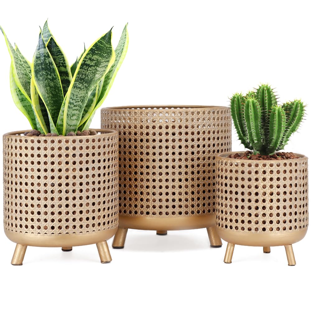 Set of 3 Plant Pots 10/8.5/7''H Metal Decoration Flower Pots with Hollow Design Large planters for Indoor & Outdoor