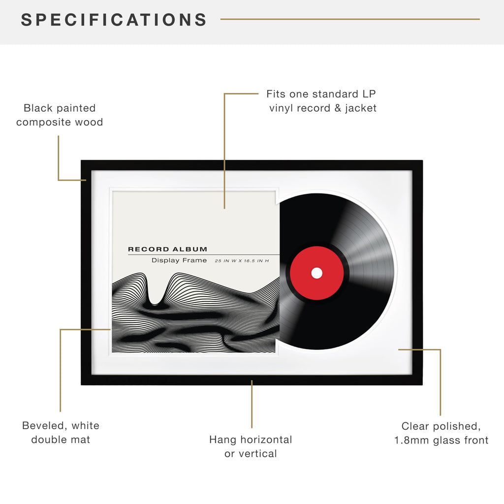 Double Matted Record Album Frame, 16.5x25, Black With White Mat