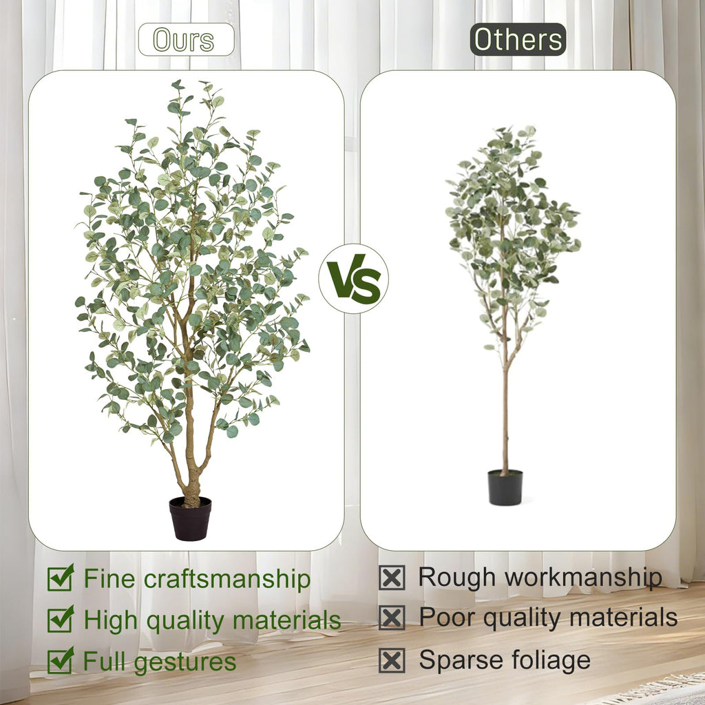 6FT Artificial Eucalyptus Tree Indoor, Faux Eucalyptus Tree with 636 Silk Leaves, Tall Fake Tree - Artificial Tree