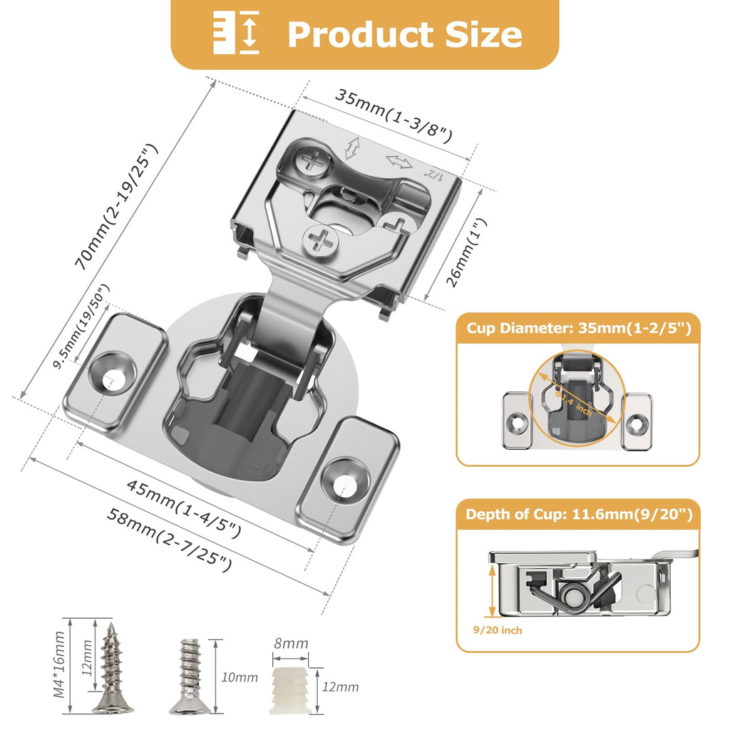 2 Pieces 1/2" Overlay Concealed Face Frame Hinges