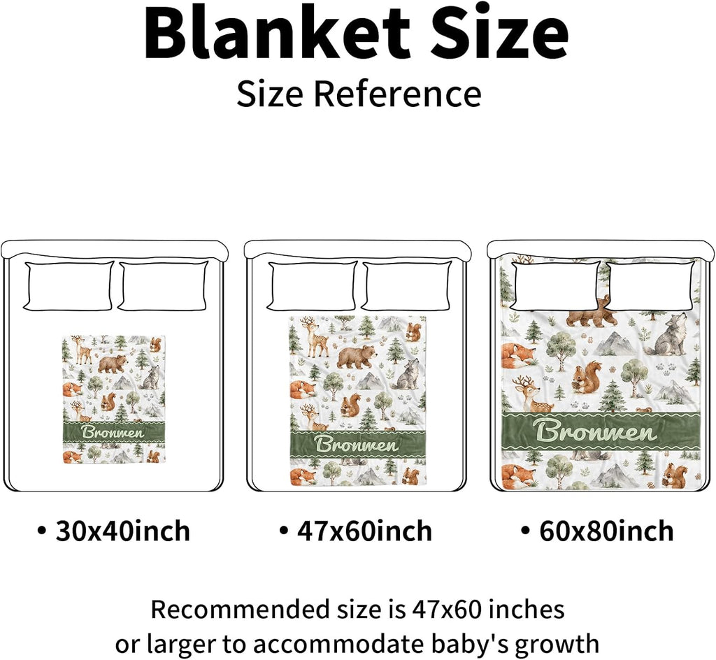 Boy Blanket with Name, Custom Minky Dot Baby Blankets with Woodland Theme, Soft Plush Crib Blanket Decor