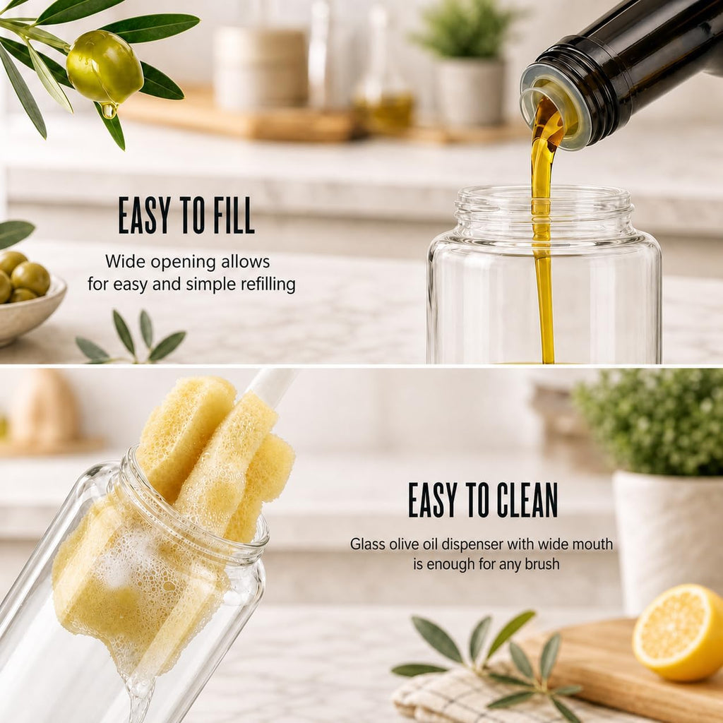 Olive Oil Dispenser - 14 OZ Glass Oil and Vinegar Dispenser Bottles Set No Drip - Set of 2