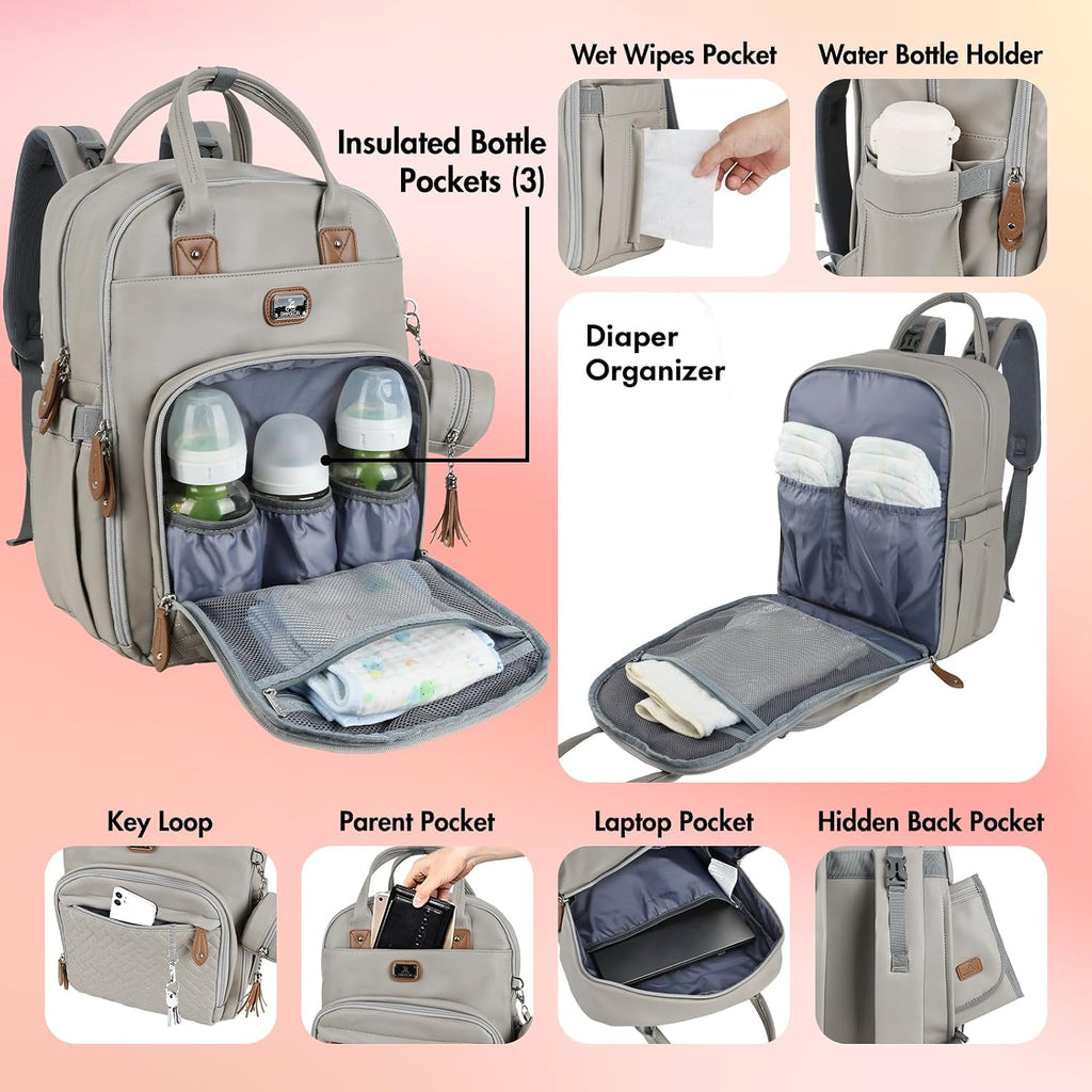 Leather Diaper Bag Backpack with Portable Changing Pad,Baby Bags