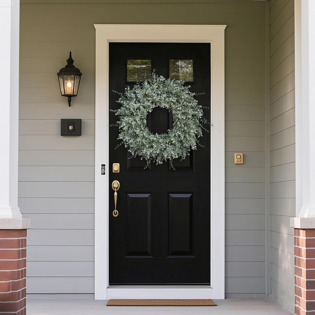 26" Large Artificial Eucalyptus Wreath for Front Door Decor (White-Green)