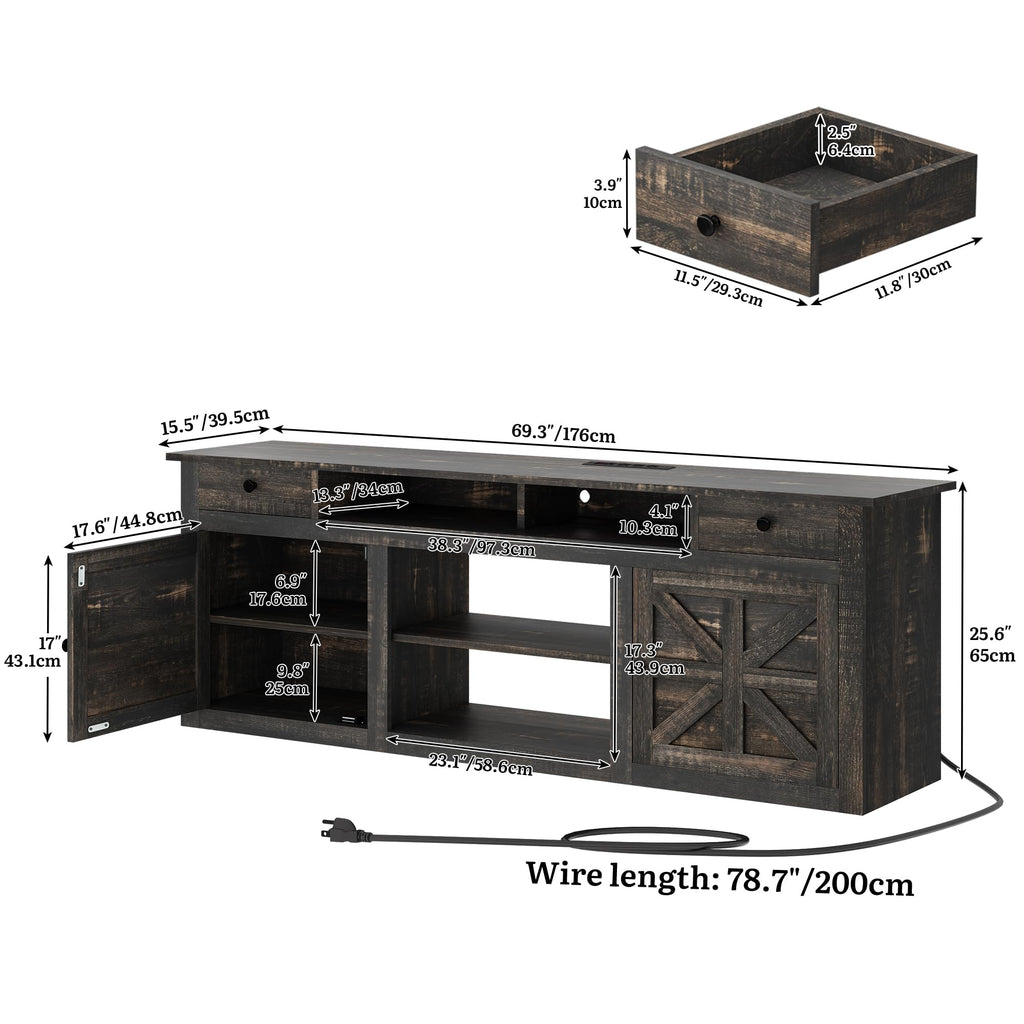 70" Farmhouse TV Stand for 80 Inch TVs with Storage, Rustic Oak