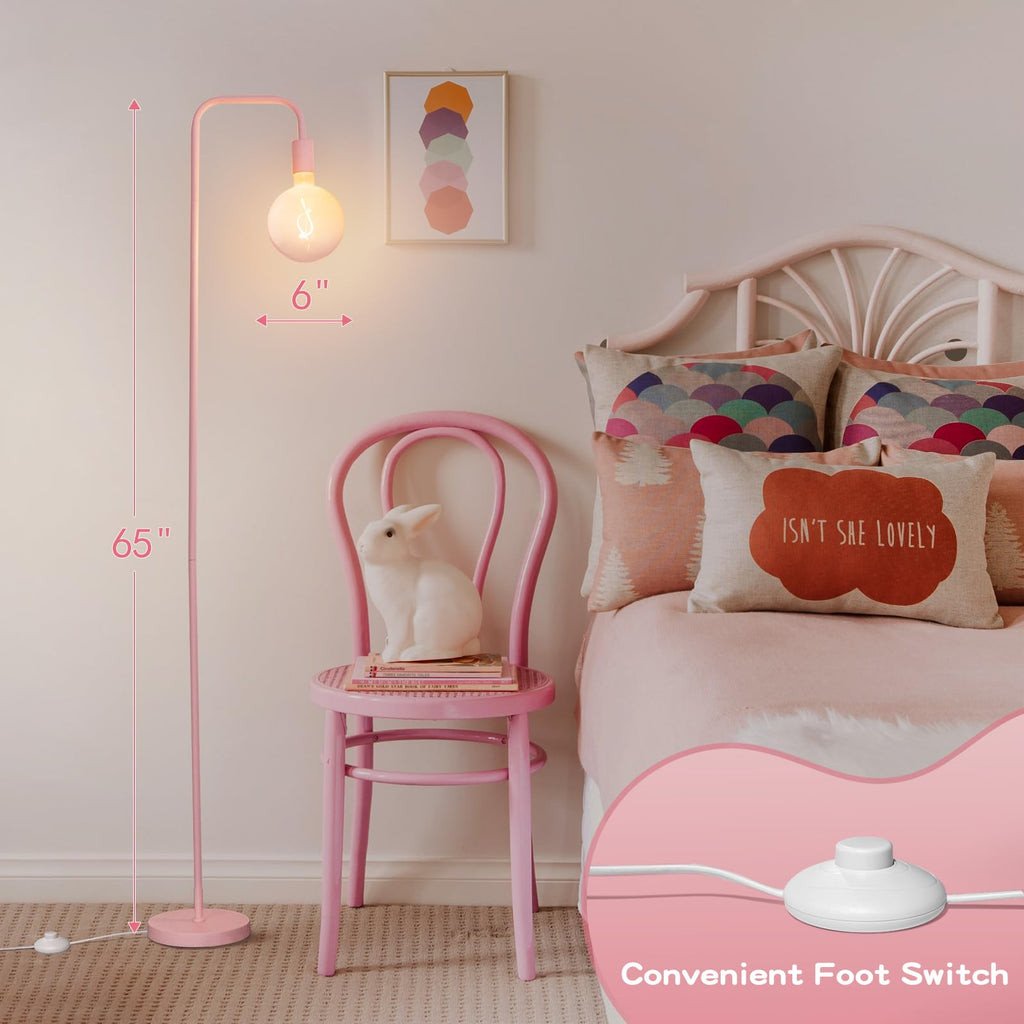 Pink Floor Lamp, Cute Standing Lamp with LED Bulb, Translucent Pink Globe Glass 2700k Warm Lighting. Globe Floor Lamp