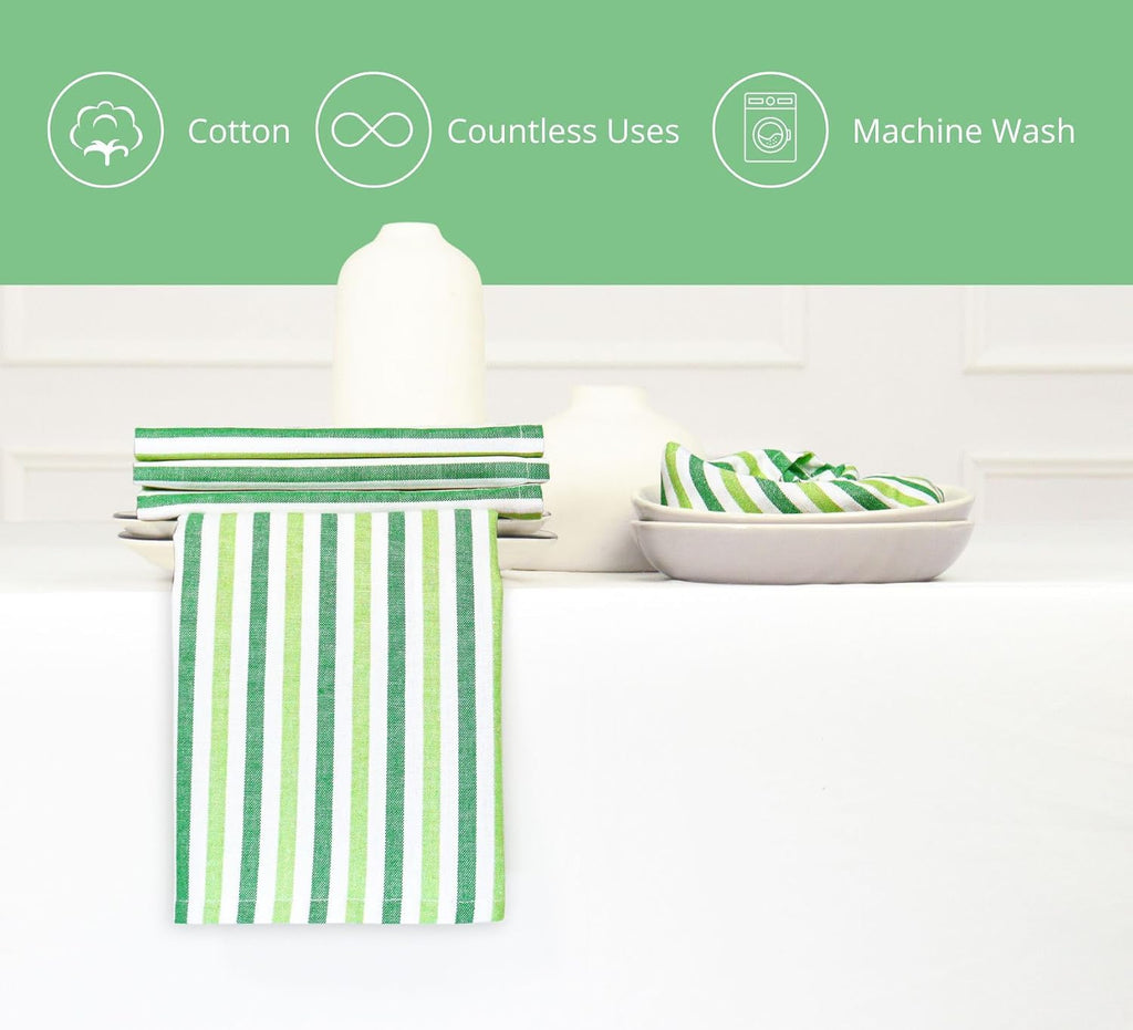 Plain Striped Cloth Napkins - Set of 12-100% Cotton - 18 x 18 Inch -St Patricks Day and Perfect Everyday Use Dinner