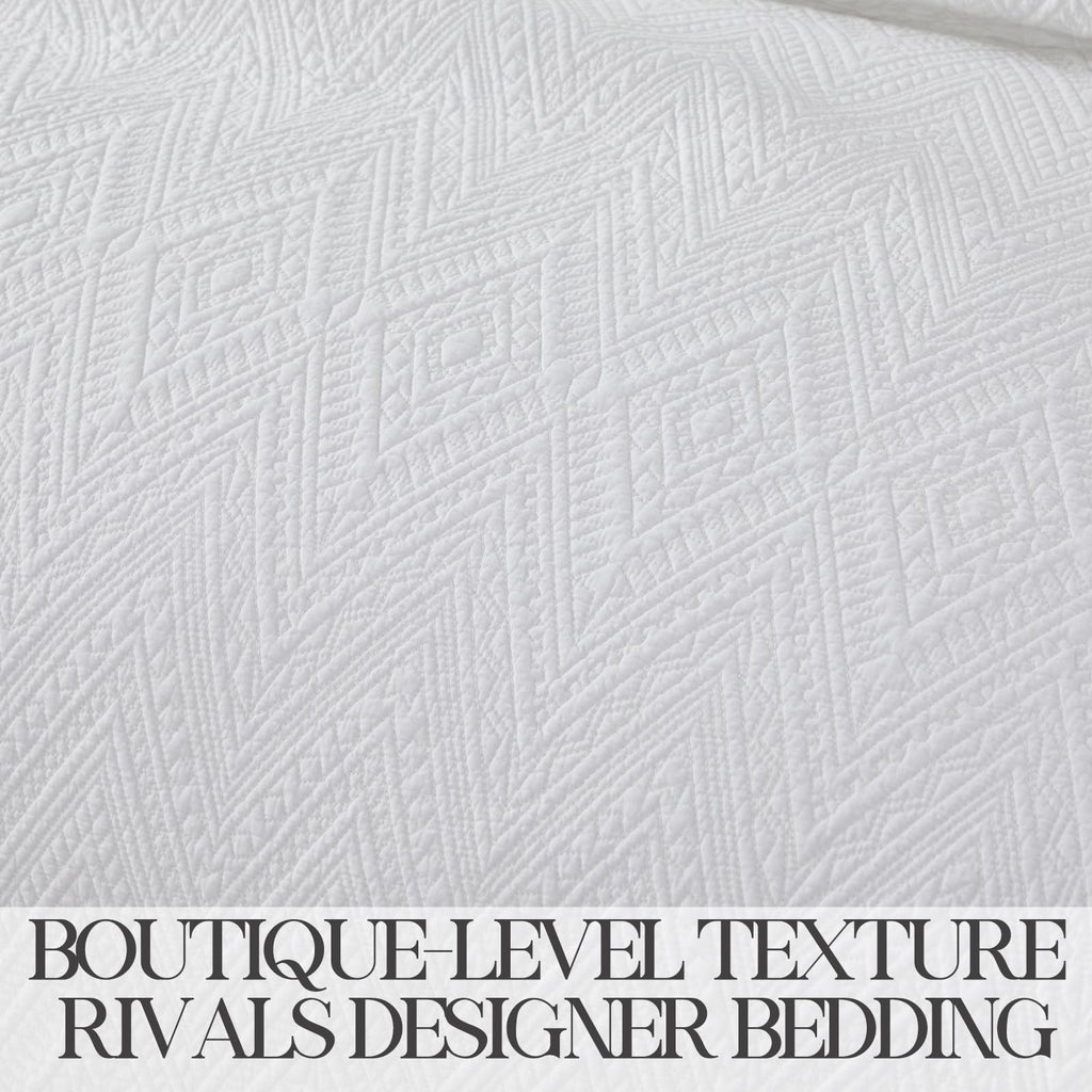 Luxury Bohemian Bedding Cotton Quilt Set King Size White Boho Matelasse Coverlet Set Hand-Finished Tassel Edges 3