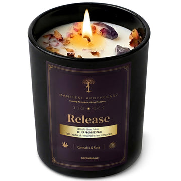 Aromatherapy Scented Candle for Women & Men - Infused with Rose Petals, Cannabis, & Amethyst Crystals - 100% Cotton