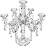 14inch Clear Crystal Candle Holder, Elegant 7-Arms Candlestick Holders Crystal Candelabra Decorative Pillar Candle