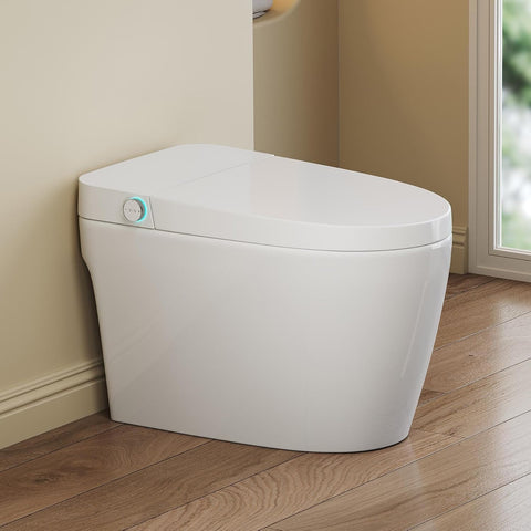 Smart Toilet with Auto Flush and Heated Seat, No Bidet, Foot Sensor Flush, Pre-Wetting, Soft Close Lid, Night Light