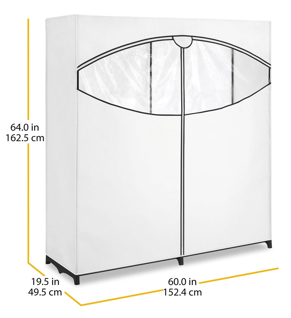 Extra-Wide 60" Portable Clothes Closets with Cover, White Duluxe