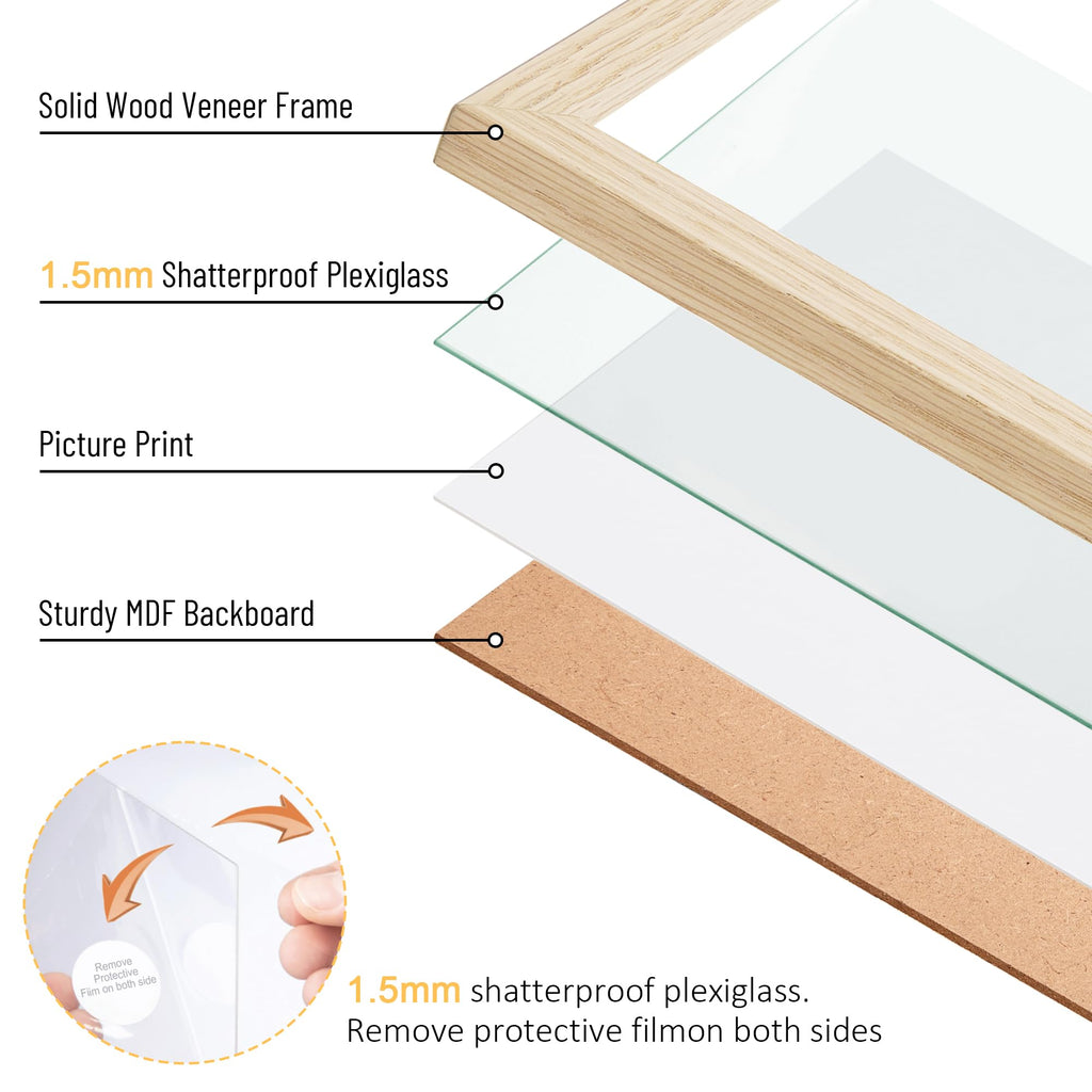 24x36 Poster Frame Natural Wood with Plexiglass, 2 Pack