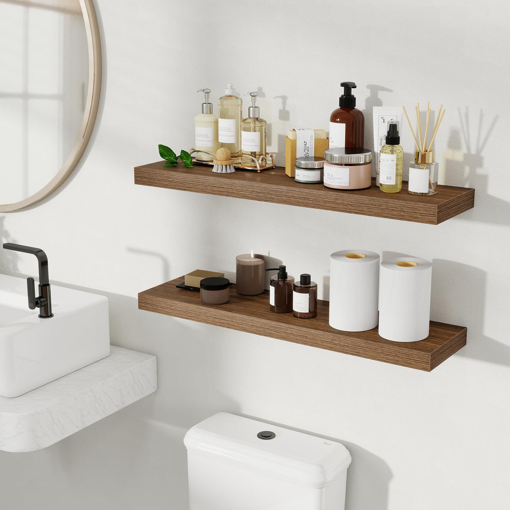 Floating Shelves for Wall, 30 Inch Set of 2 Rustic Wood Wall Shelves with Invisible Brackets, Heavy Duty Storage