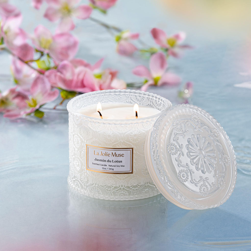 Jasmine Lotus Scented Candles, Natural Soy 2-Wick