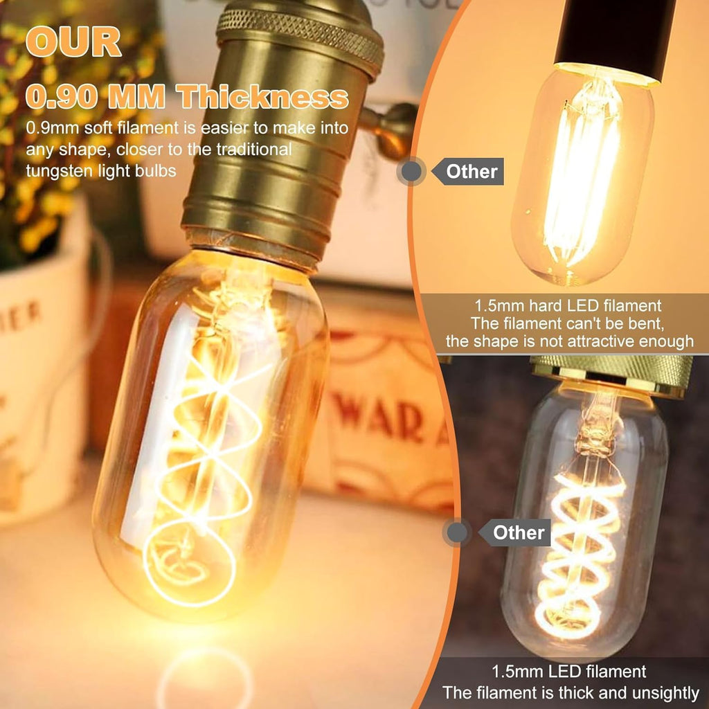E26 LED Bulb 4W Equivalent 40 watt, Vintage Edison Bulbs, Warm White 2200K Amber E26 Edison Bulb dimmable,Tubular T14