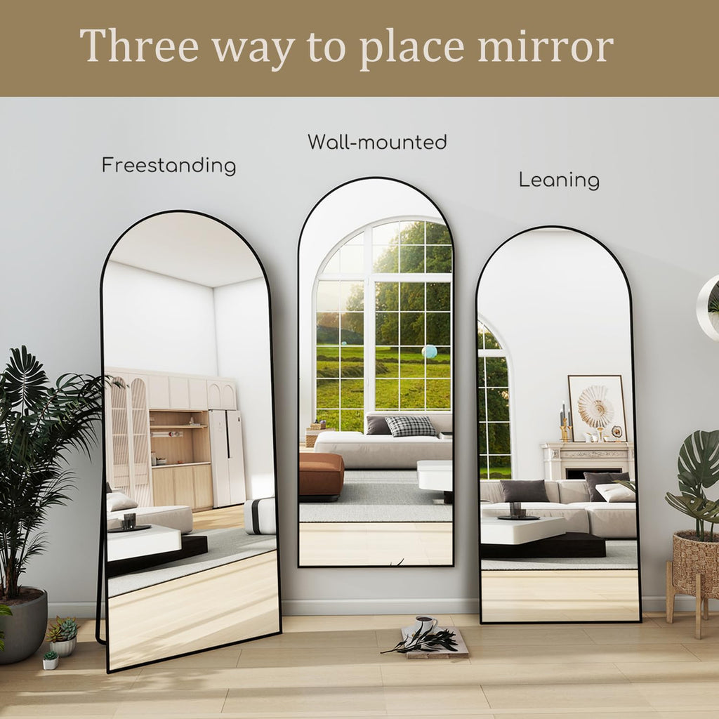 70"x26" Full Length Mirror, Large Arched Floor Mirror, Black