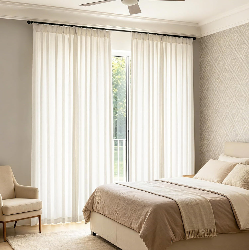 Pinch Pleated Curtains 96 Inches Long 2 Panels for Living Room Bedroom, Semi Sheer Light Filtering Curtain Boho
