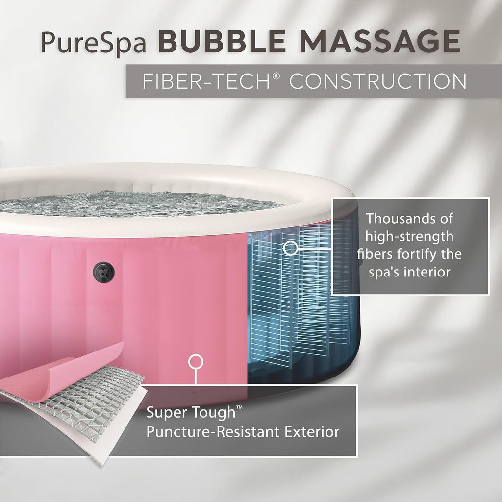 PureSpa 4 Person Inflatable Hot Tub with Energy-Efficient Spa Cover | 28479EH Bubble Massage: Saltwater System
