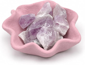 Blush Petal Cement Candle Vessel with 7 Crystal Stones - Handmade Petal-Shaped Matte Cement Bowl in Blush Pink