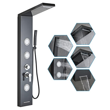 5-In-1Shower Panel Tower System-Brushed Black