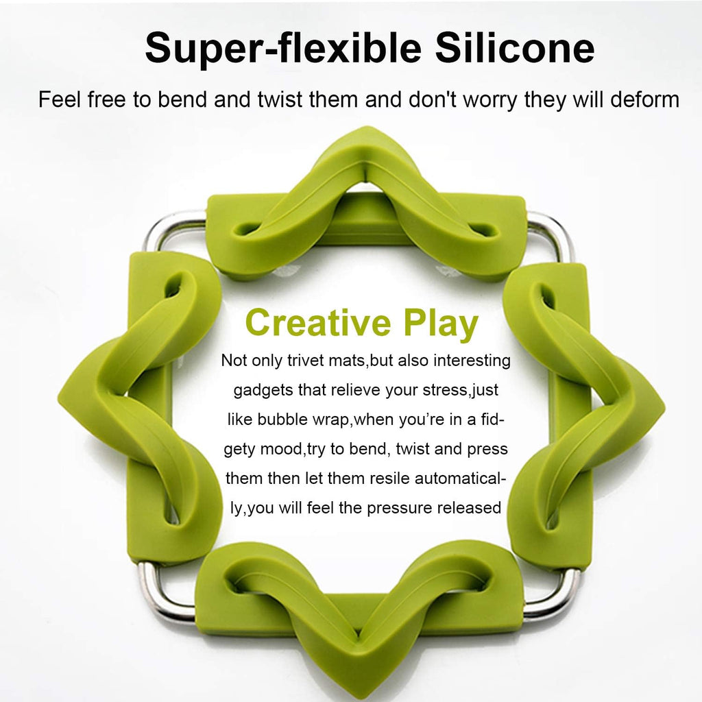 Silicone Trivet Mat Expandable Hot Pot Holder with Stainless Steel Frame Kitchen Heat Resistant Insulated - Set of 5