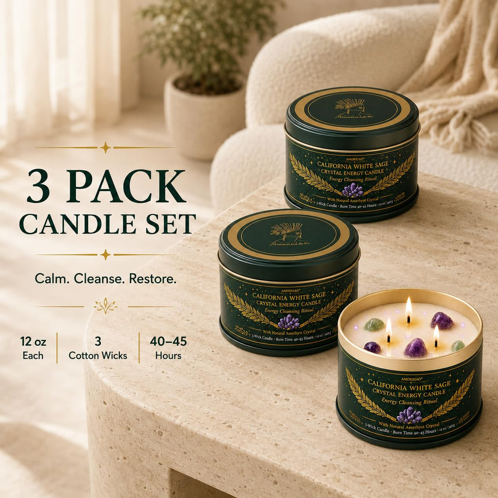 Sage Candle for Cleansing, 3 Pack Scented Candle Soy Candles with Crystals