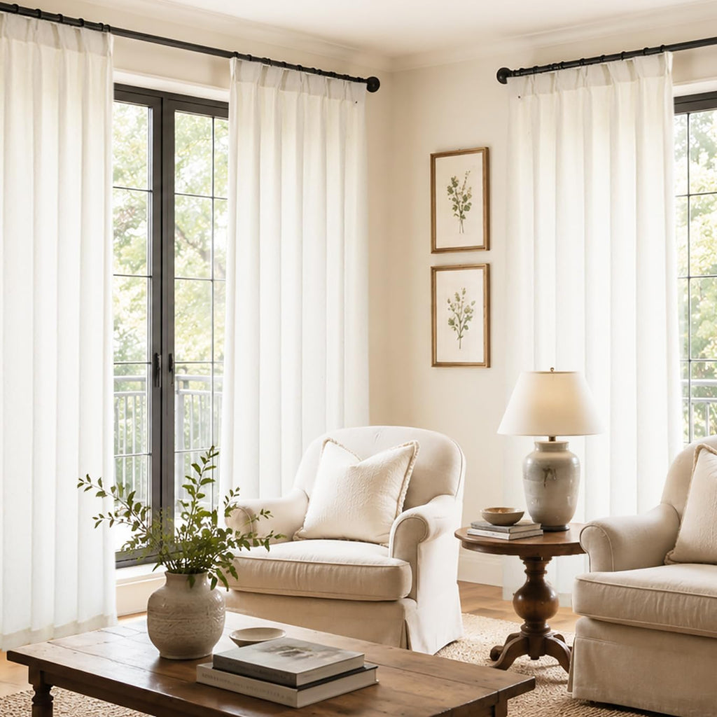 Pinch Pleated Curtains 96 Inches Long 2 Panels for Living Room Bedroom, Semi Sheer Light Filtering Curtain Boho