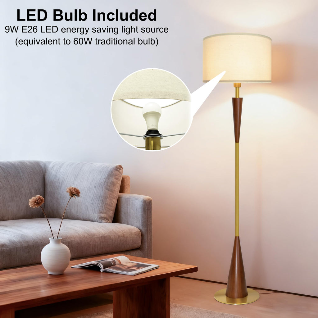 Floor Lamps, 61.5" Wood Floor Lamp, Retro Farmhouse Standing Lamp Includes 9W Bulb with 3-Color Temperature, Tall Lamp