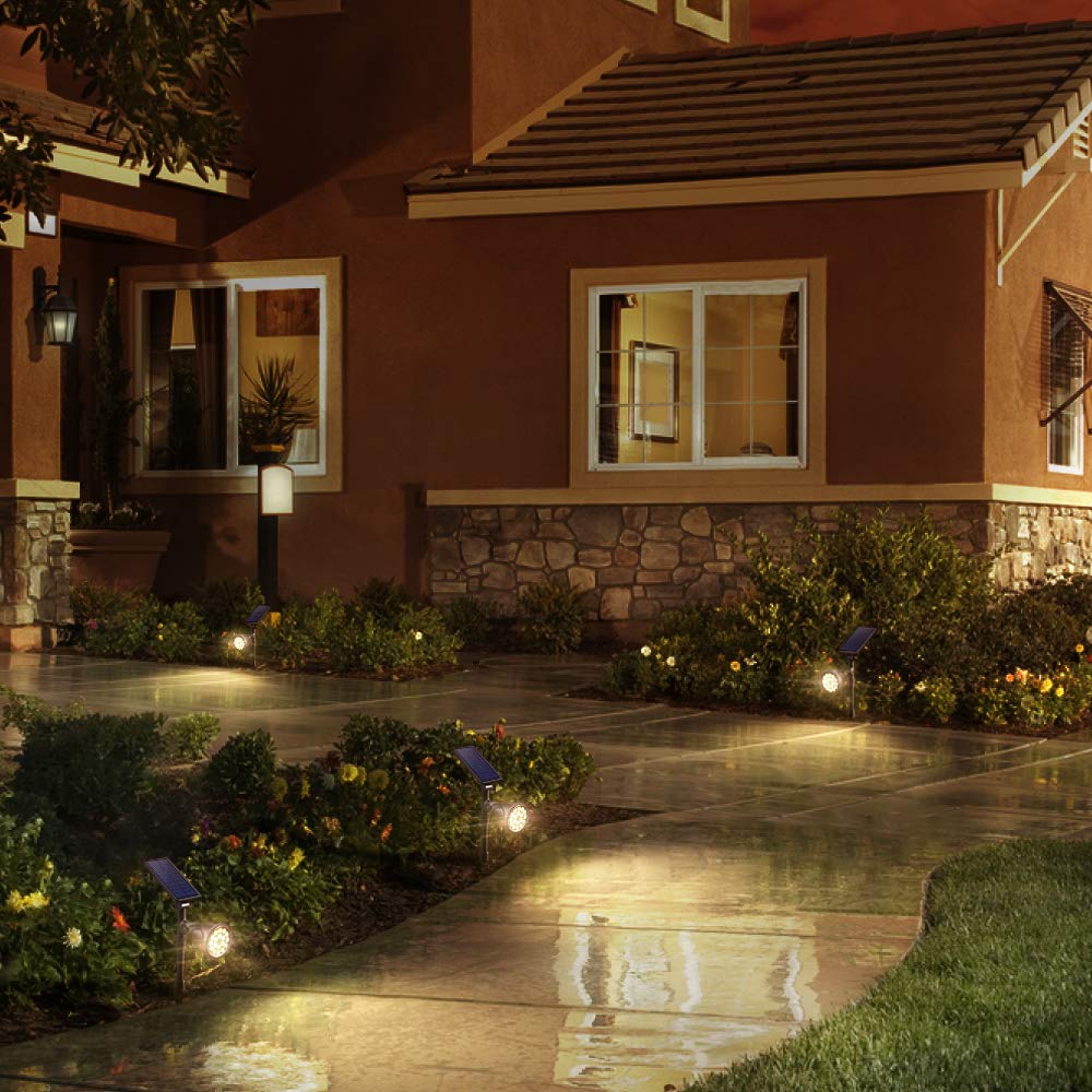 Solar Spotlights, 18 LED Solar Lights Outdoor Waterproof, 2 Mode Soft Warm White Landscape Lighting Auto On/Off Spot