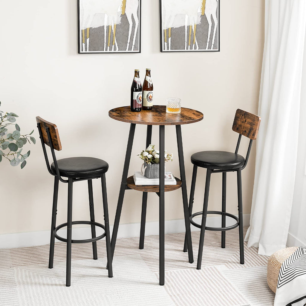 Bar Table, Round Pub Table, 2-Tier with Storage, 37.4" High Top for Small Spaces, with Top Particleboard, Easy to