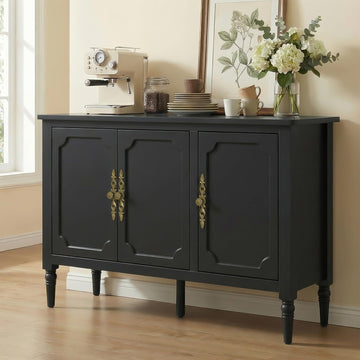 Buffet Sideboard Cabinet with 3 Doors, Wooden Coffee Bar Credenza with Adjustable Shelves, Vintage Storage Cabinet