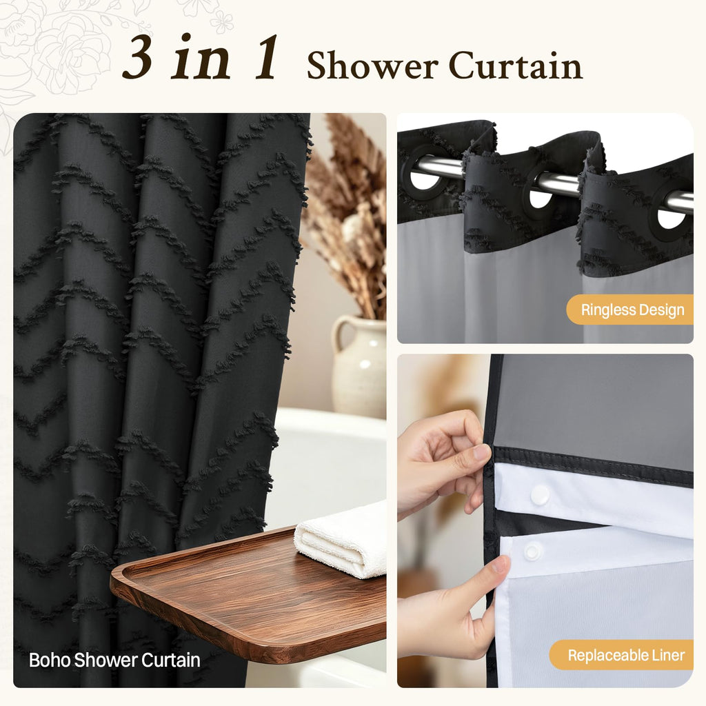 Ringless Tassel Black Chevron with Liner, 71x74