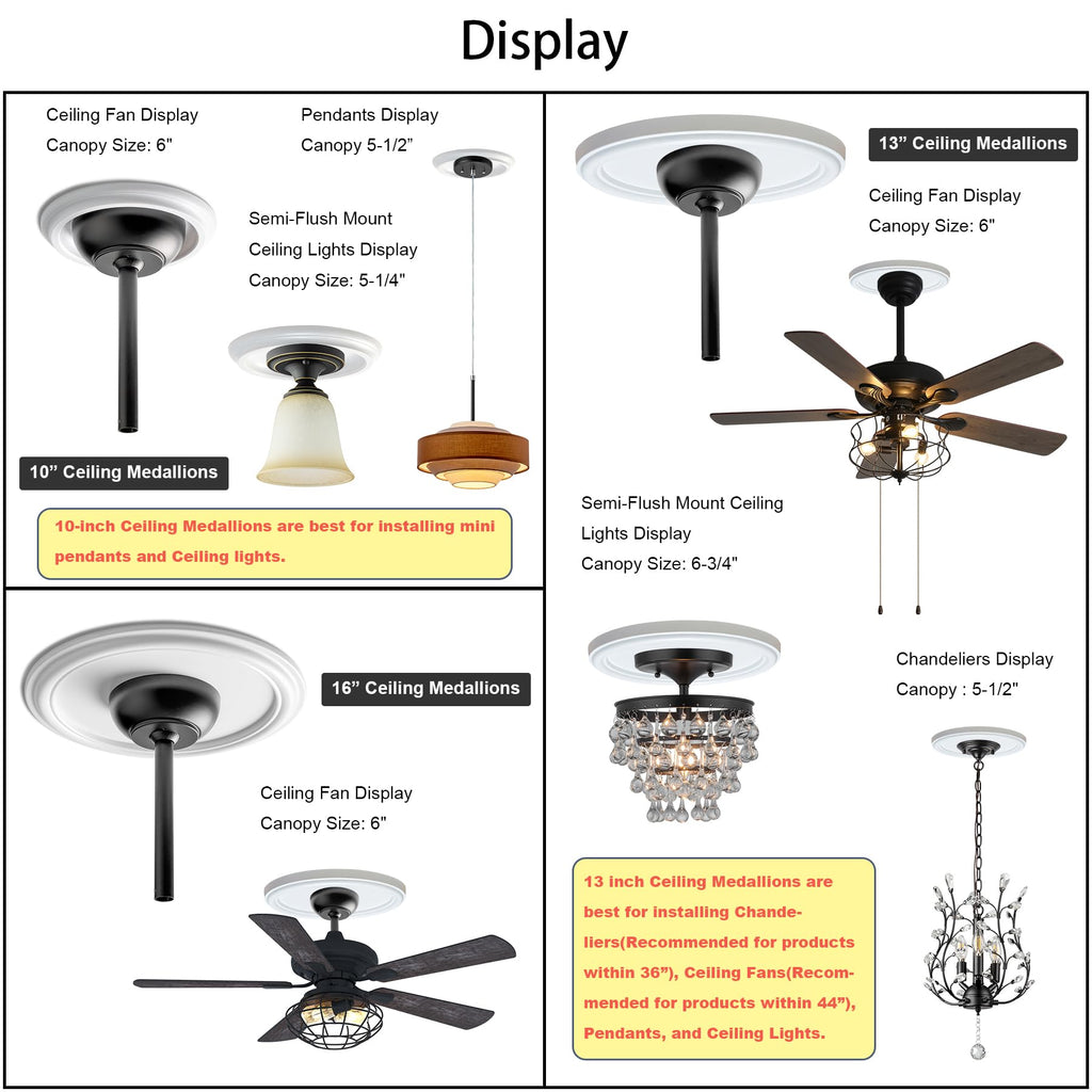 Molded Nylon Ceiling Medallion for Light Fixtures and Ceiling Fans 16"OD x 4"ID x 3/4"P (Fits Canopies up to 12-3/8")