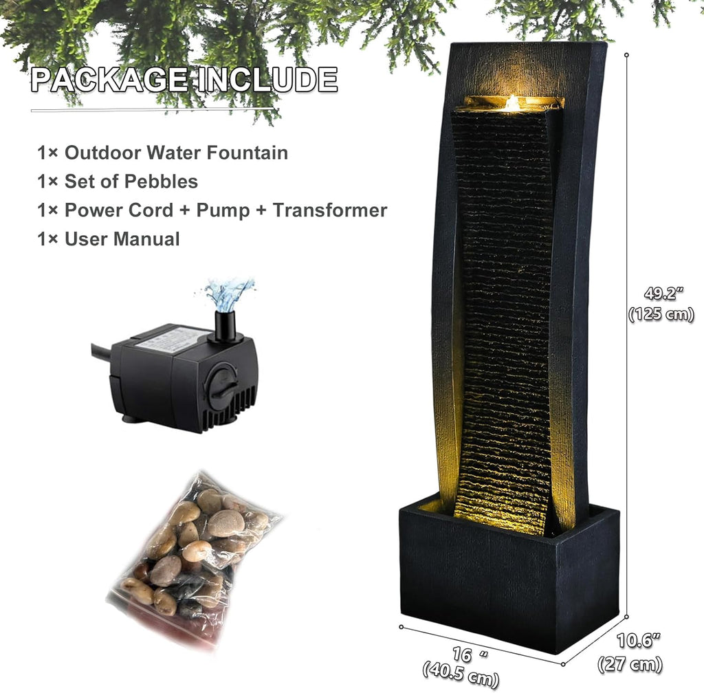 Garden Water Fountain - Outdoor Freestanding Fountains Modern Curves Indoor Waterfall Floor Standing Water Fountains