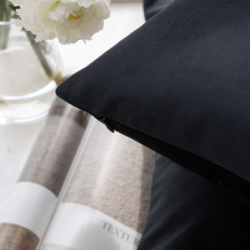 Pack of 2 Velvet Decorative Throw Pillow Covers Soft Solid Square Cushion Case for Couch Black 26 x 26 inches 65 x 65