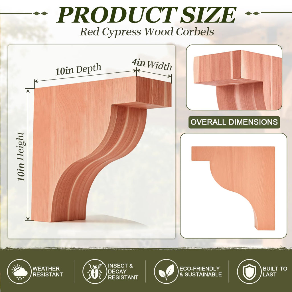 Red Cypress Wood Corbels, 4" w X 10 "d X 10 "h