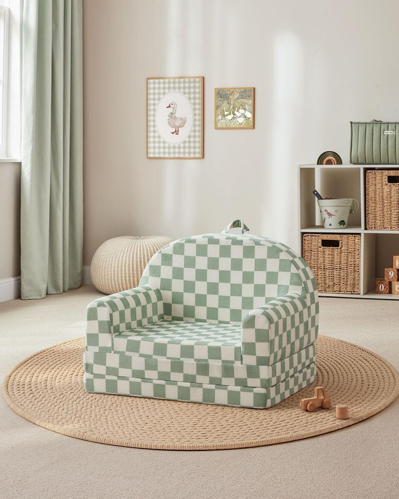 Foldable Kids Couch, in-1 Kids Sofa Chair, Sage Checkered