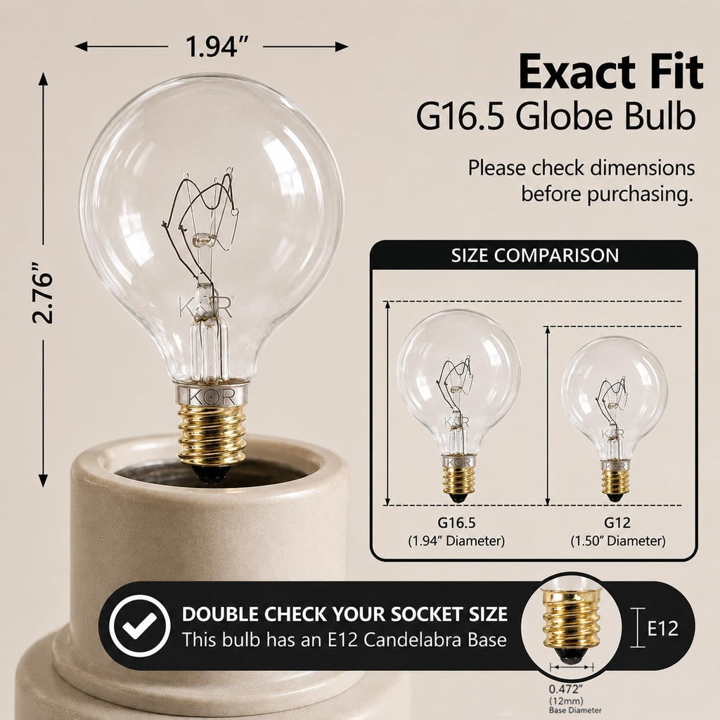 G16.5 Clear Incandescent Globe Bulbs, 25W, E12 Candelabra Base, 10-Pack