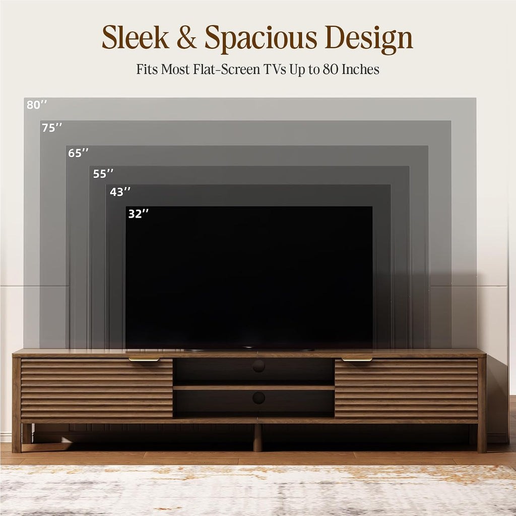 TV Stand for Living Room - up to 80 Inch TVs Mid Century Modern Entertainment Center with Storage and Adjustable