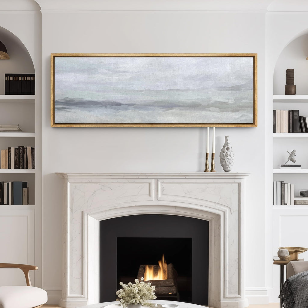 Large Framed Canvas Print Wall Art Soft Abstract Seascape Minimalist Calm Ocean Landscape Illustrations Modern Art