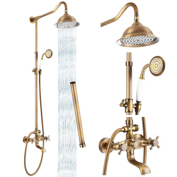 Exposed Shower System Kit with Tub Spout Vintage,Antique Brass