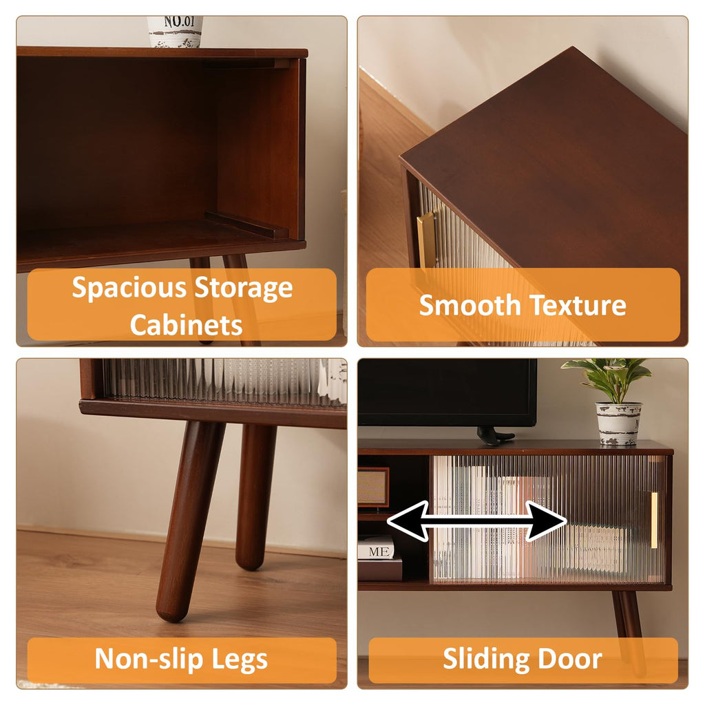 Bamboo TV Stand Entertainment Center, Mid-Century Modern Television Stand for 55-65 inch TVs, Rustic Brown Media
