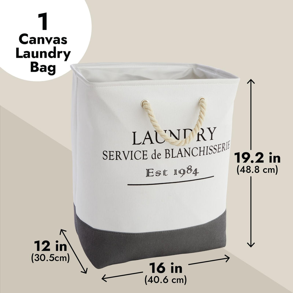 Canvas Laundry Hamper - Space-Saving Collapsible Basket - Farmhouse Laundry Basket - Dry Cleaning Tote for Delicates