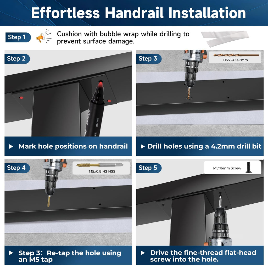 6FT Black Rectangular Handrail, 4 Pack Stair Cable Railing Handrail