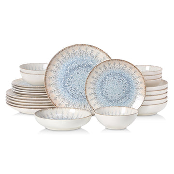 Ceramic Dinnerware Sets for 6, 24 pcs Plates and Bowls Sets