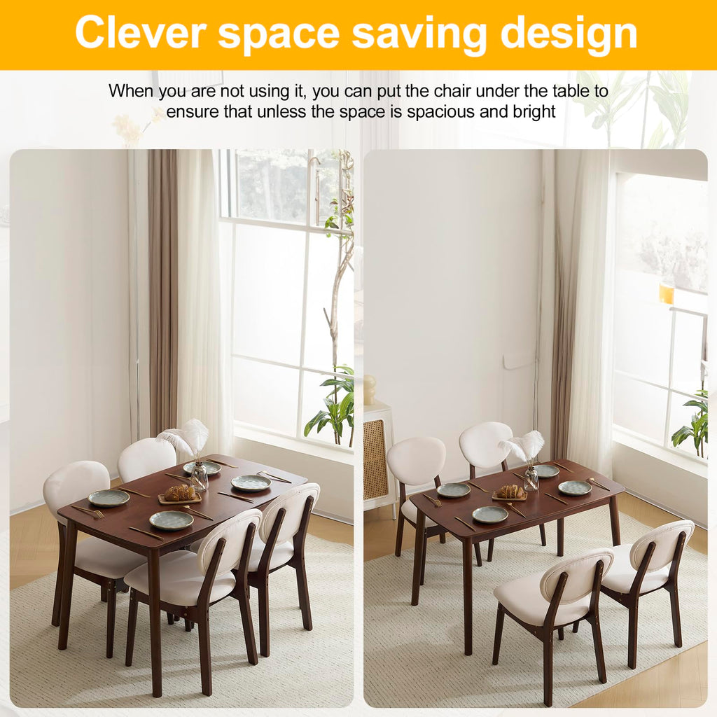 5-Piece Farmhouse Dining Table Set for 4, Solid Wood Frame, Walnut